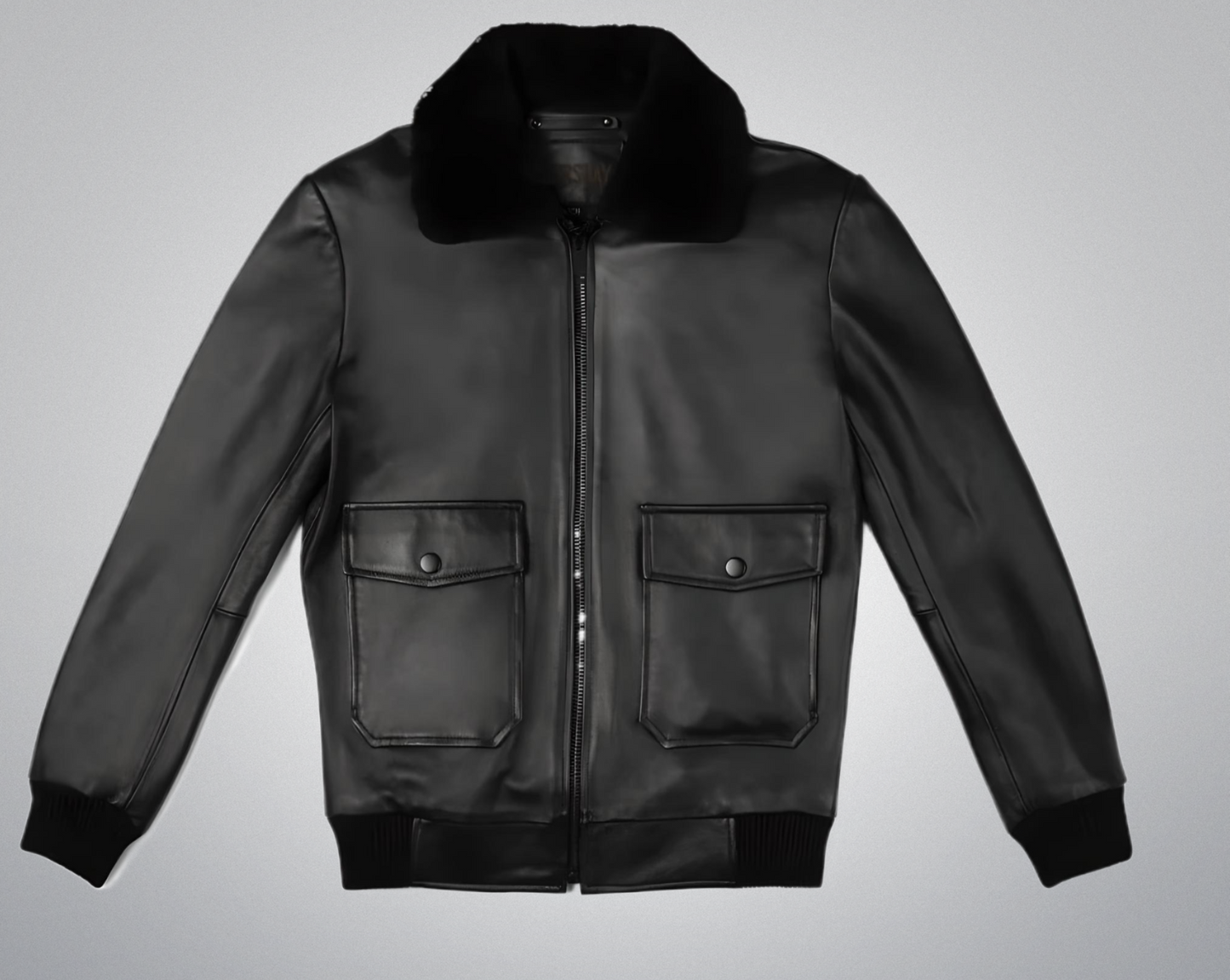 Black Fur Flight Jacket by Cuir Jackets USA