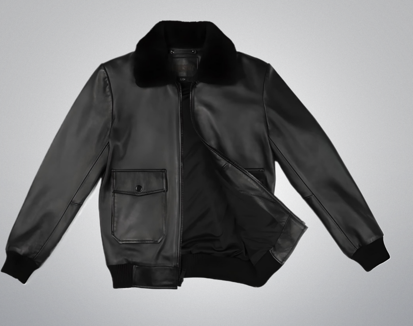 Black Fur Flight Jacket by Cuir Jackets USA