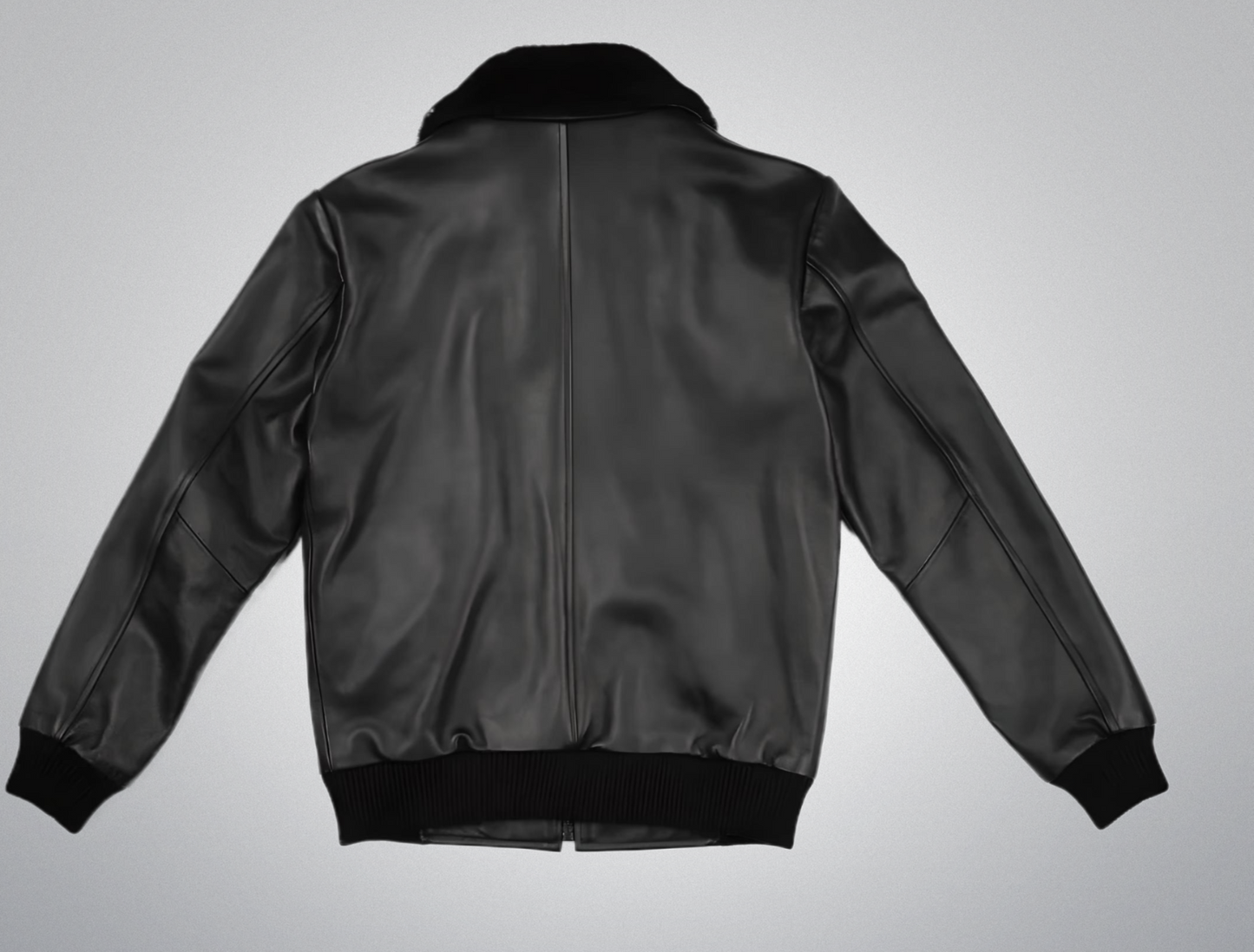 Black Fur Flight Jacket by Cuir Jackets USA