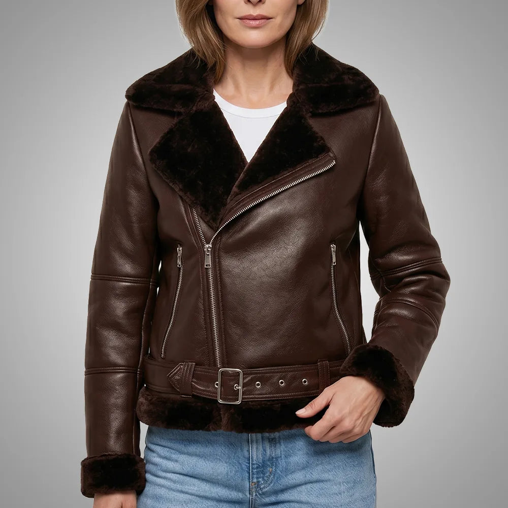 Women Burnt Shearling Jacket | 100% Real Lambskin Leather