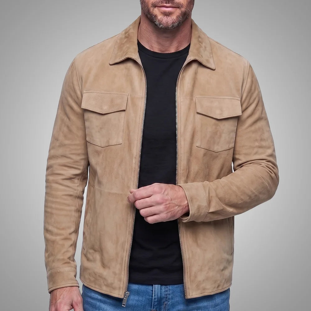 Men's Goatskin Suede Shirt Jacket | Zip-Front All Season