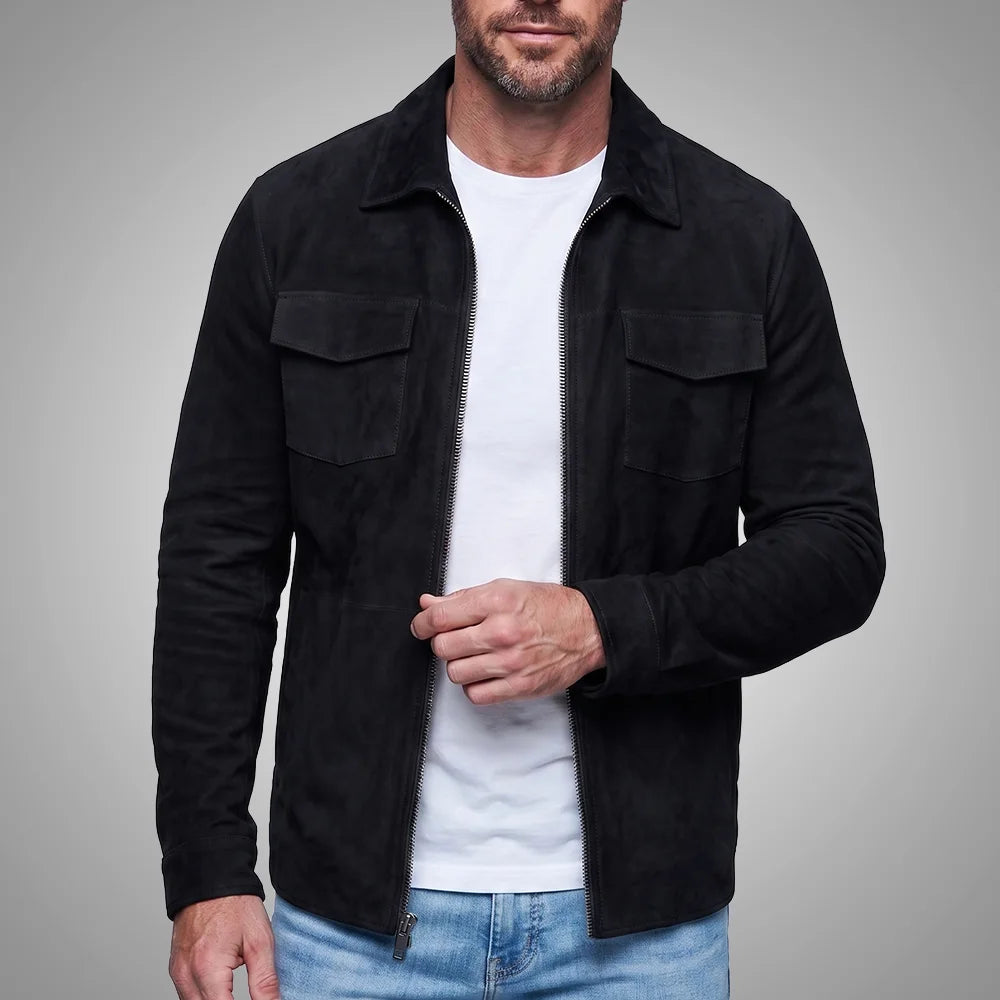 Men's Goatskin Suede Shirt Jacket | Zip-Front All Season