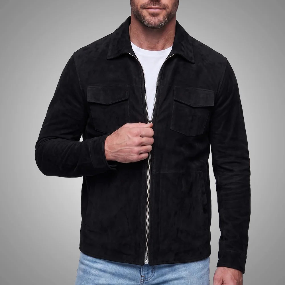 Men's Goatskin Suede Shirt Jacket | Zip-Front All Season