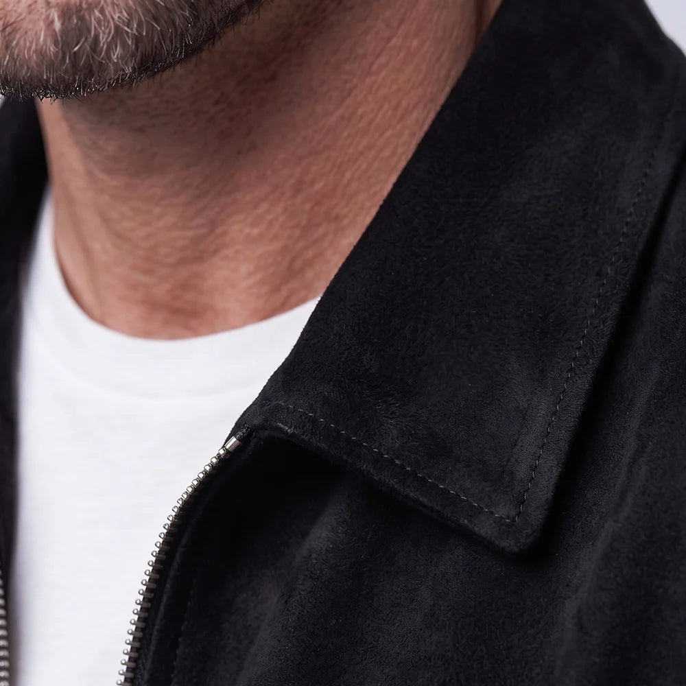 Men's Goatskin Suede Shirt Jacket | Zip-Front All Season