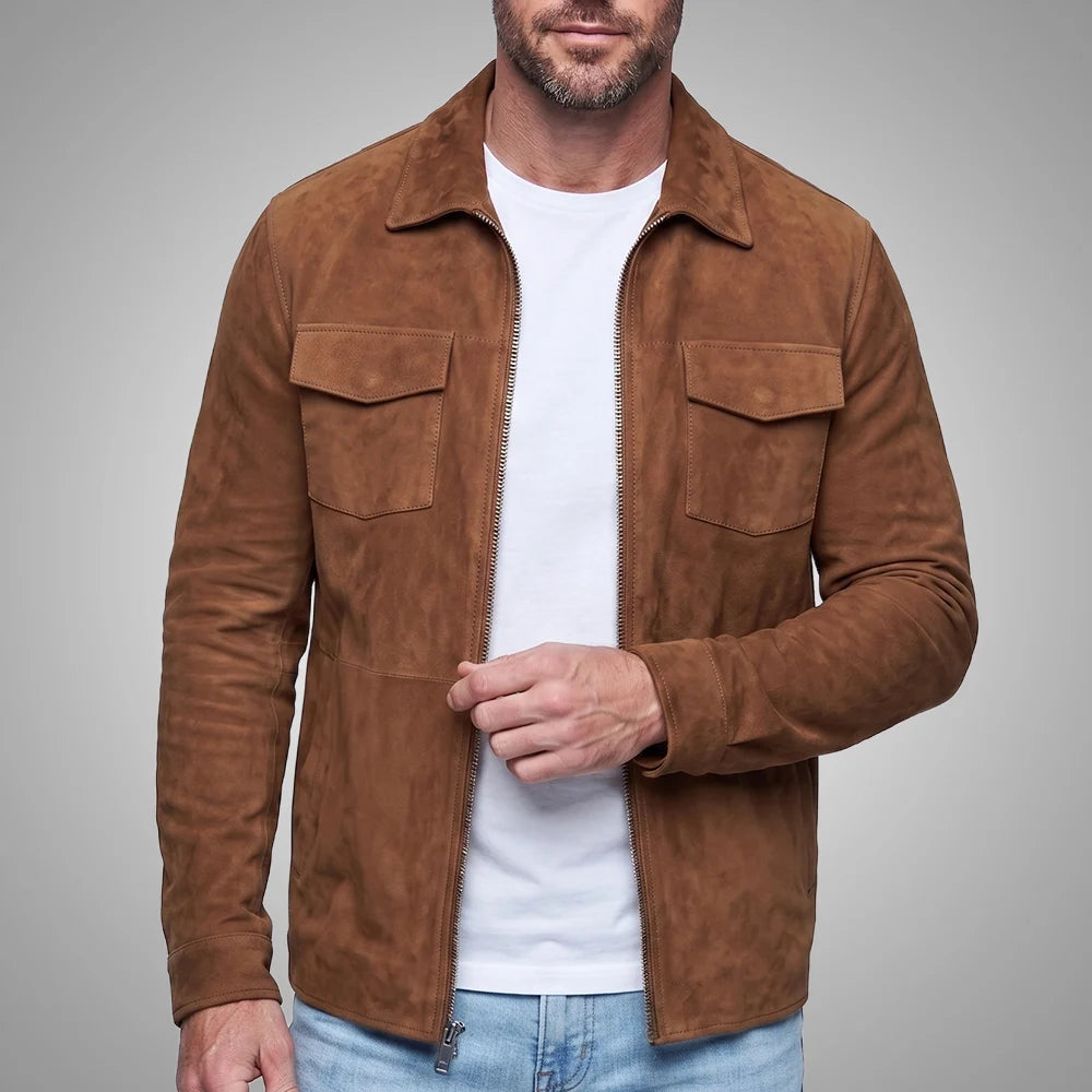 Men's Goatskin Suede Shirt Jacket | Zip-Front All Season
