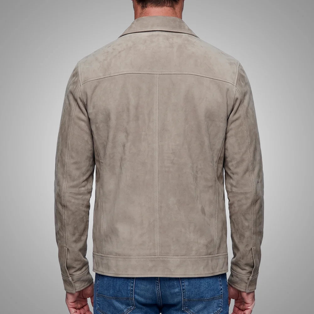Grey Men's Goatskin Suede Shirt Jacket | Zip-Front All Season