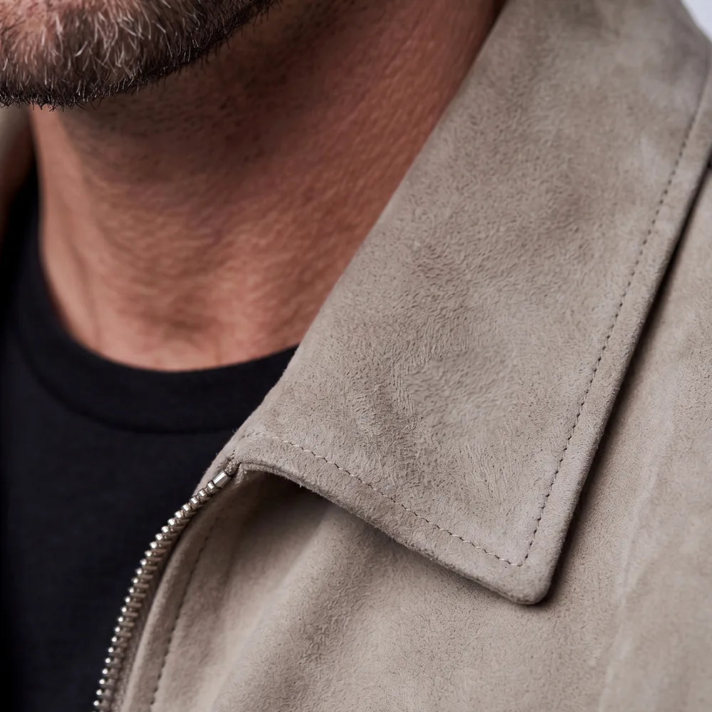 Grey Men's Goatskin Suede Shirt Jacket | Zip-Front All Season