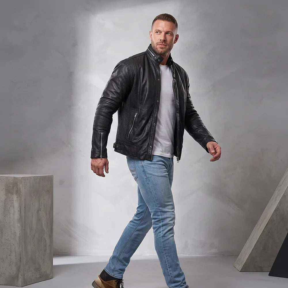 Badger Lambskin Leather Jacket - Handmade Premium | Black