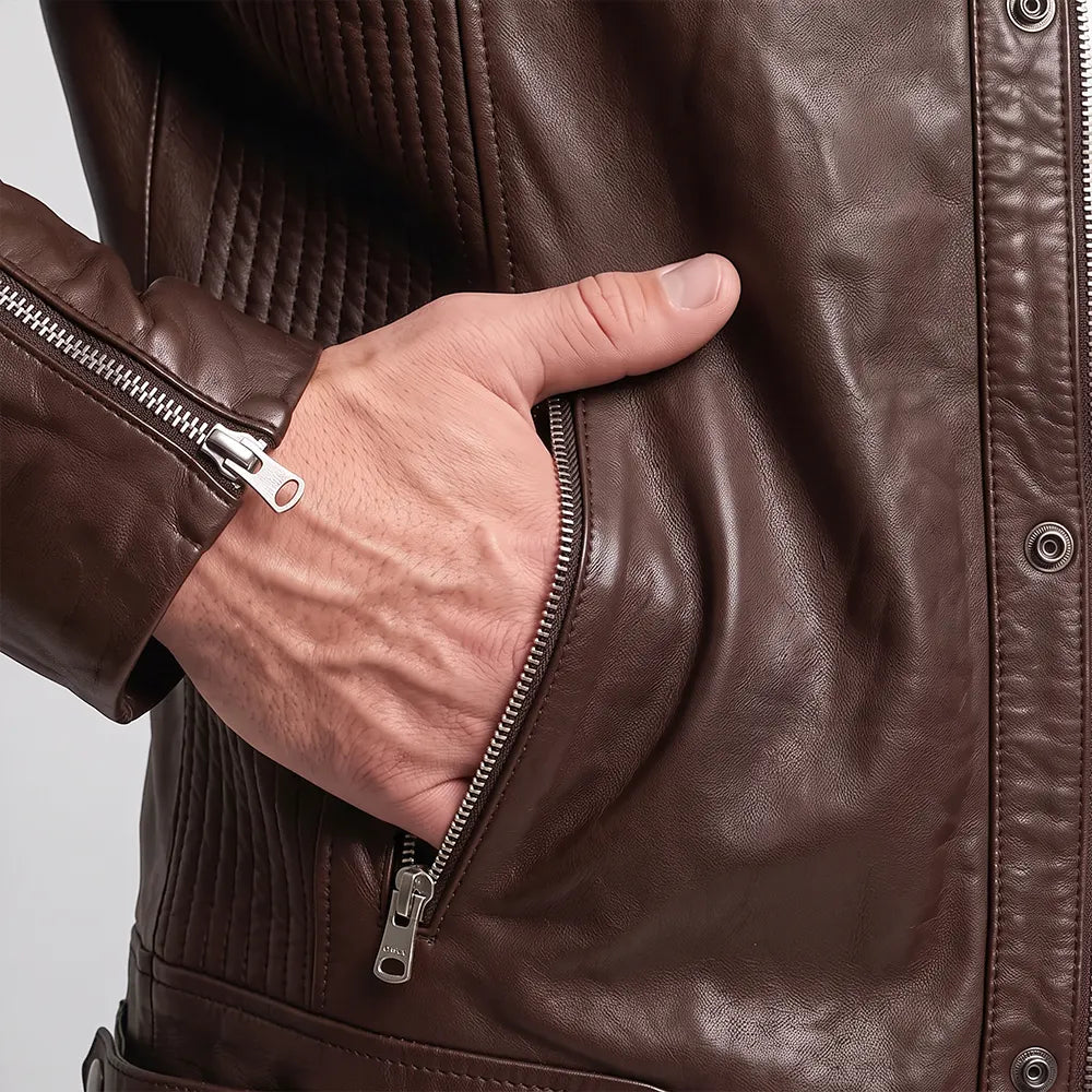 Badger Lambskin Leather Jacket - Handmade Premium | Brown