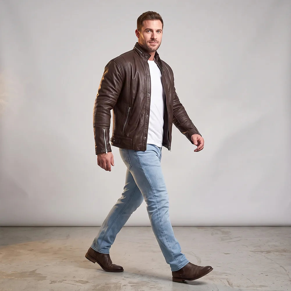 Badger Lambskin Leather Jacket - Handmade Premium | Brown