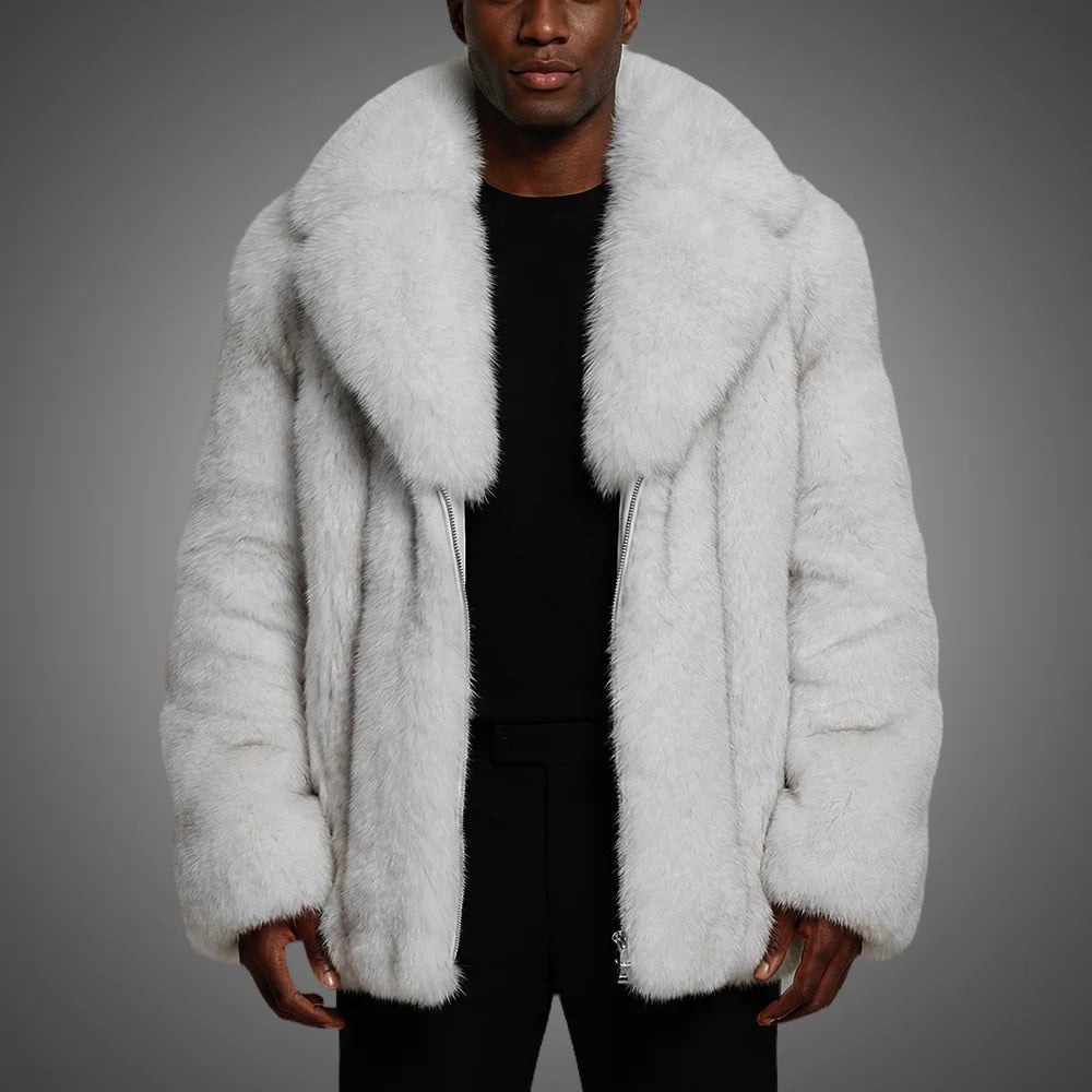 Big Pillow Collar Men’s Real Faux Fur Jacket