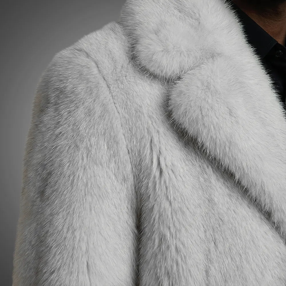 Big Pillow Collar Real Fur Jacket - Oversized Fit | White