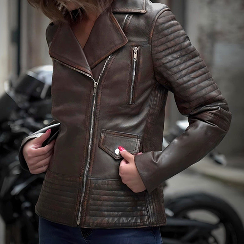 Biker Jacket Women Brown