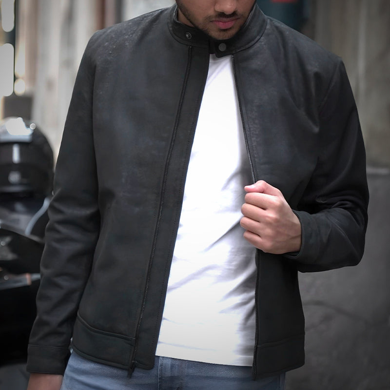 Black Biker Jacket - Matte finish by Cuir Jackets USA