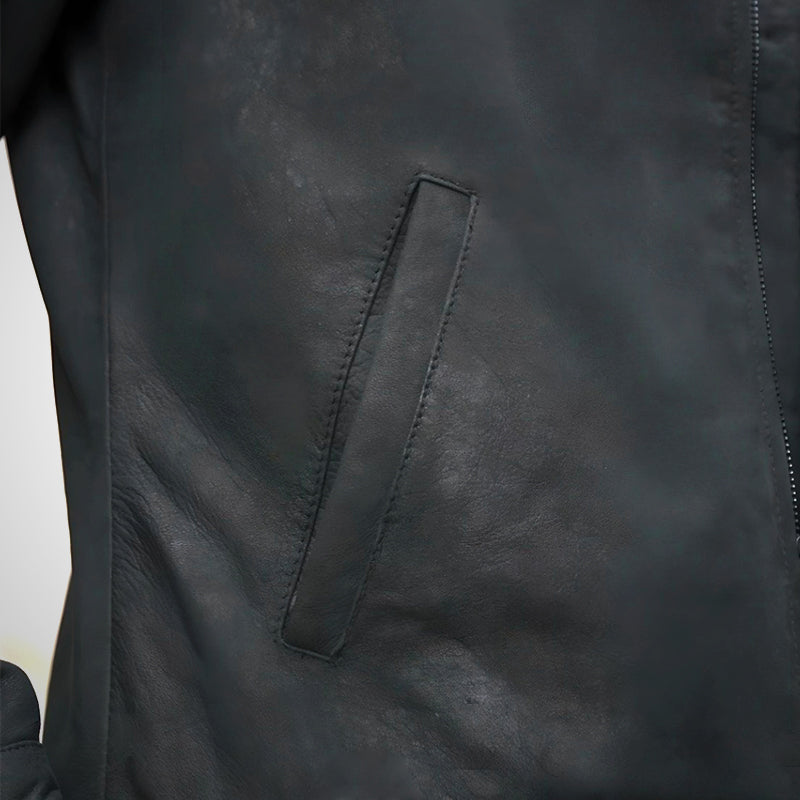 Black Biker Jacket - Matte finish by Cuir Jackets USA