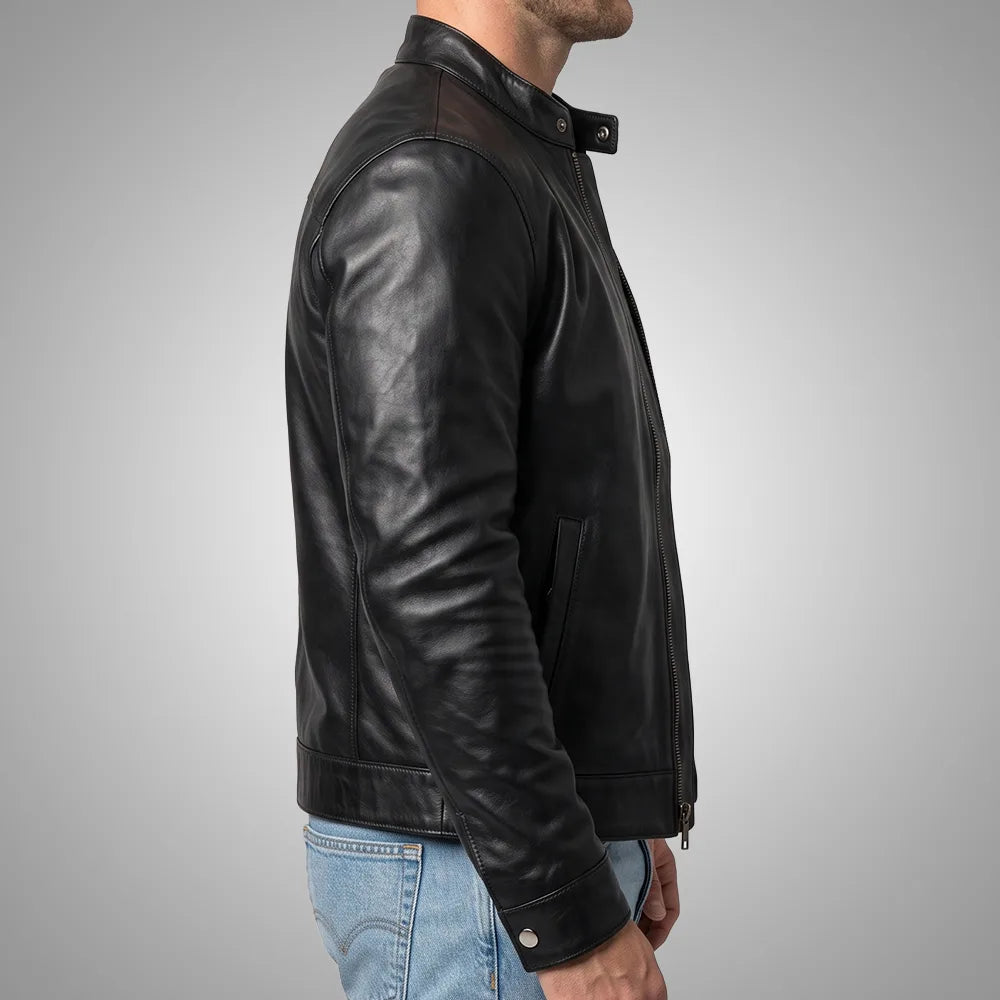 IronSoul Lambskin Black Motorcycle Jacket, 100% Real Leather