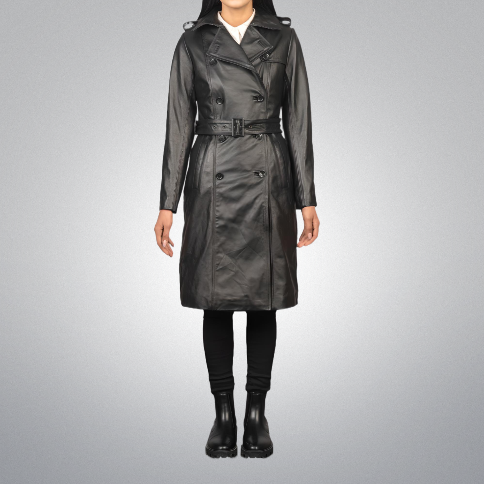 Double Breasted Leather Coat