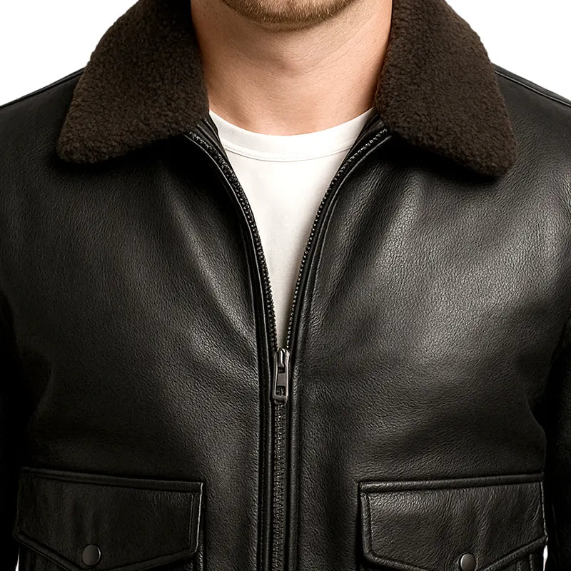 Altitude Luxe™ Fur-Lined Lambskin Flight Jacket - Black