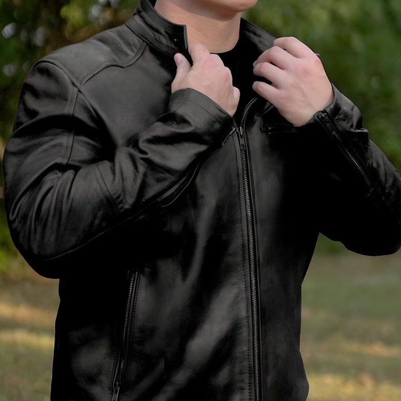 Dean Black Biker Jacket by Cuir Jackets USA