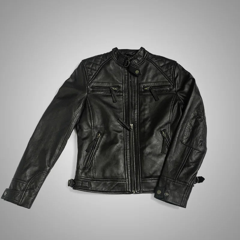 Mocha Luxe Women’s Racer Leather Jacket - Black