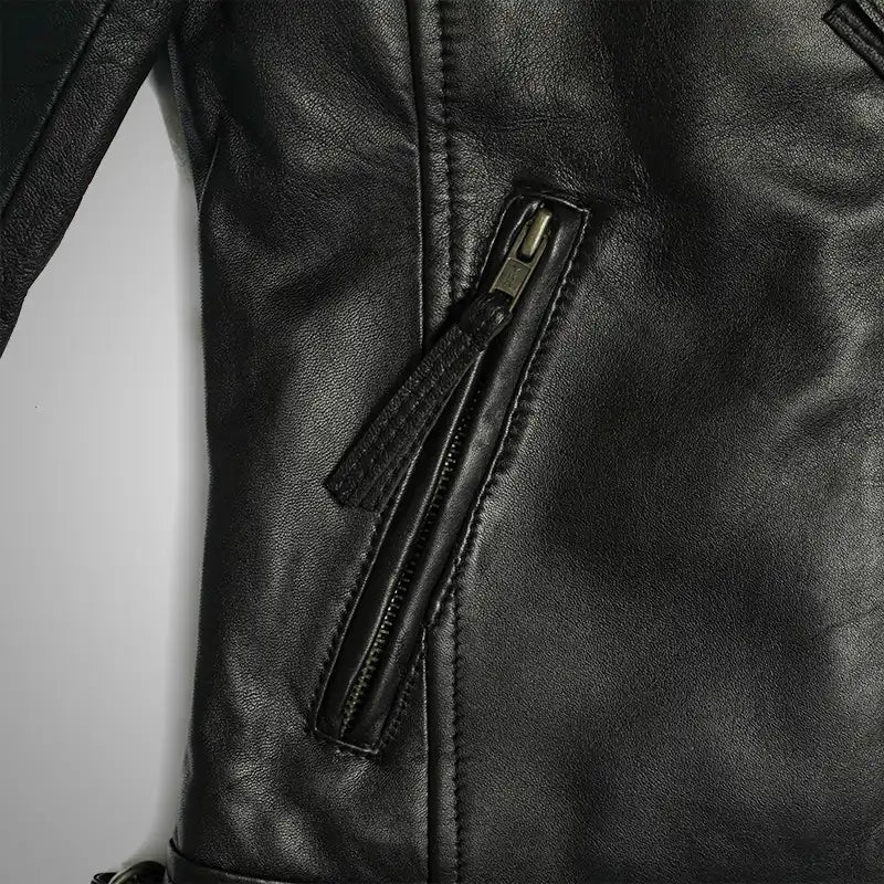 Mocha Luxe Women’s Racer Leather Jacket - Black