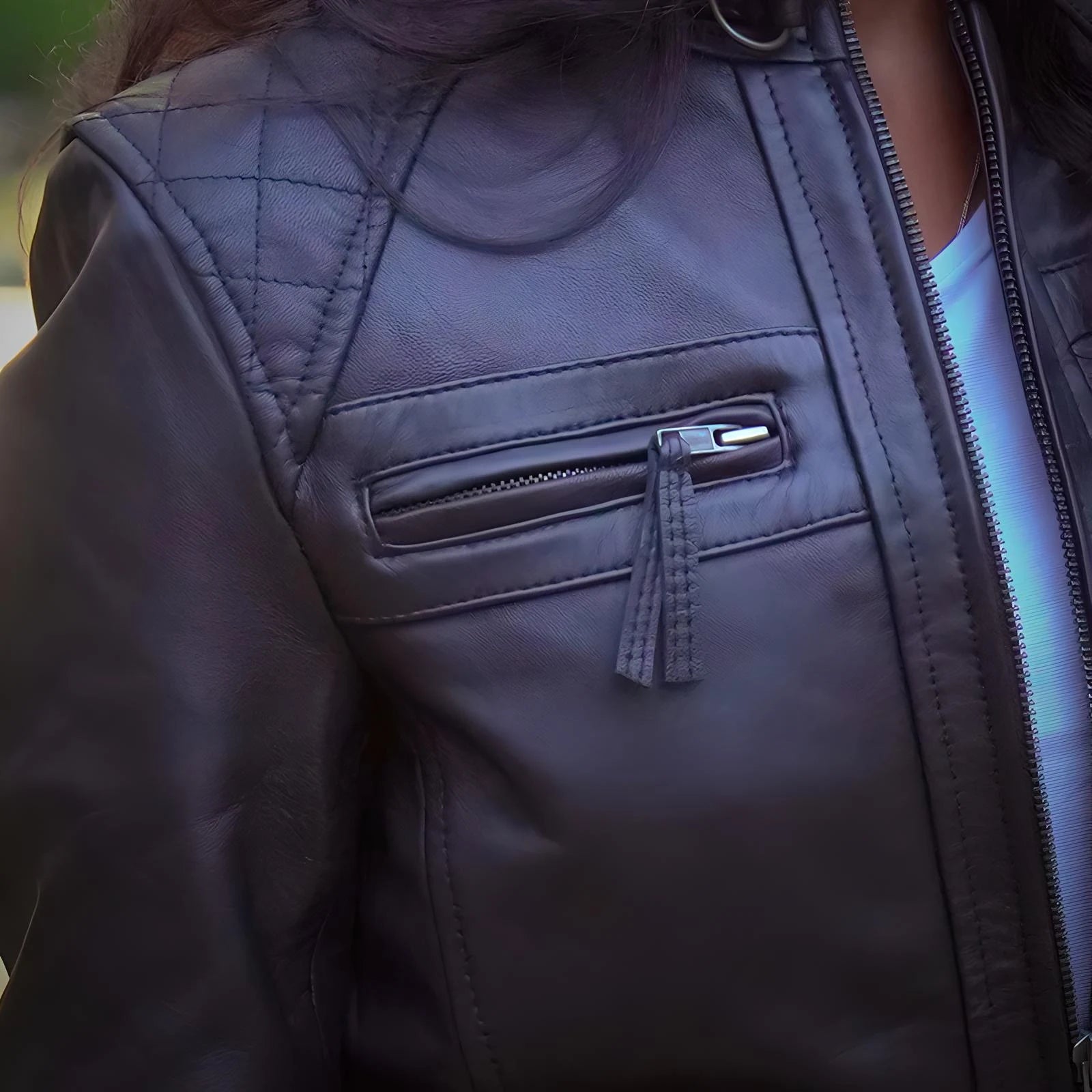 Mocha Luxe Women’s Racer Leather Jacket - Black