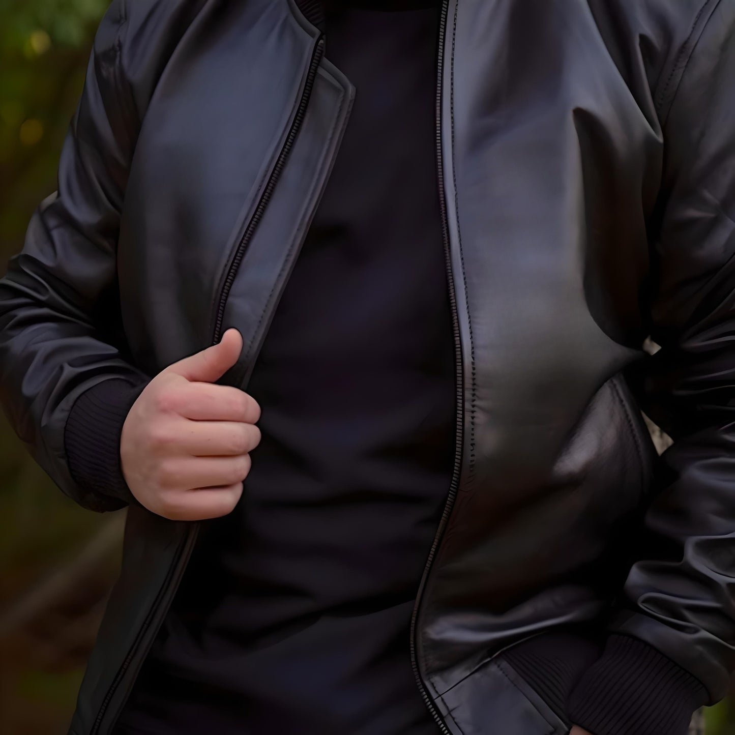 Classic Bomber Leather Jacket - Brown