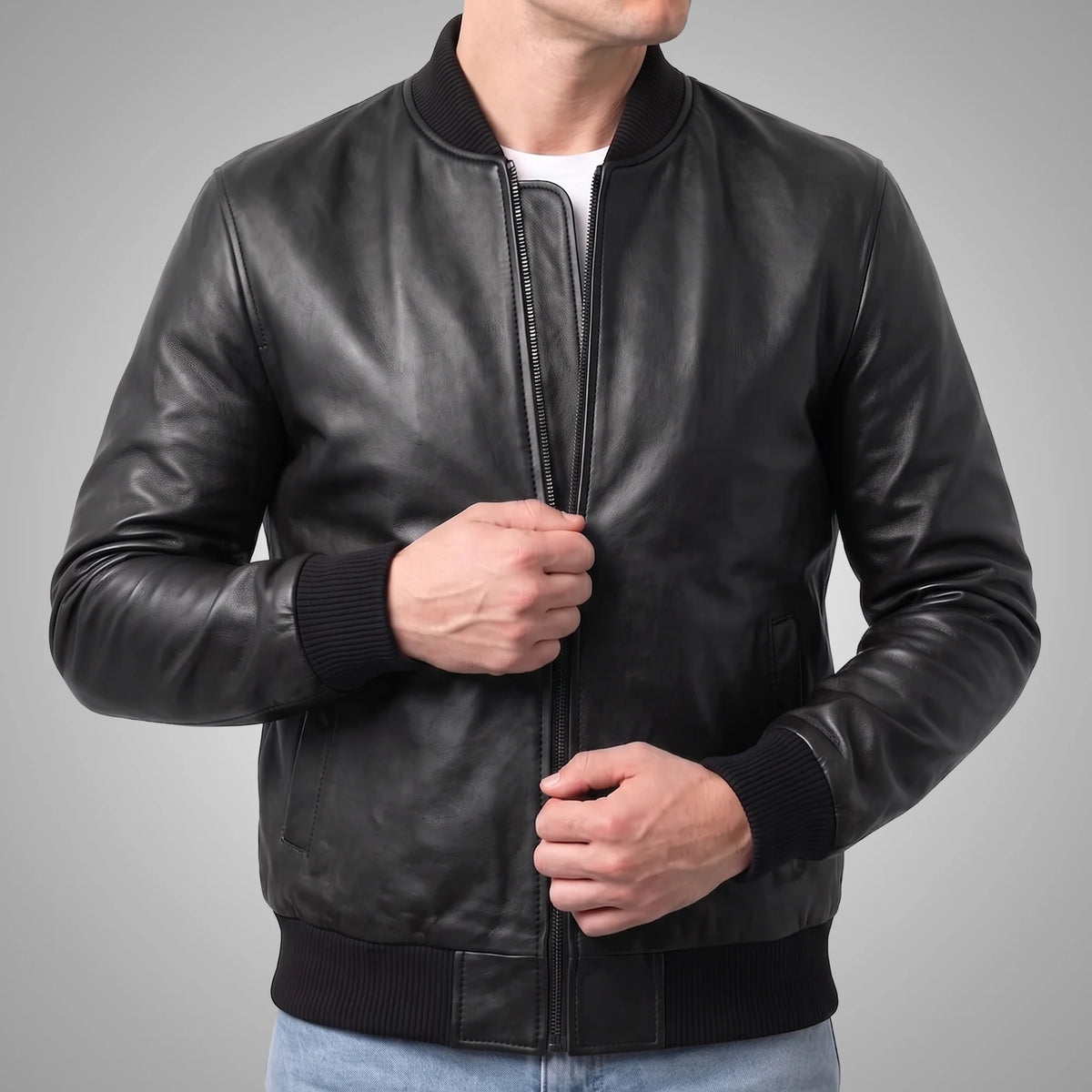 Genuine Leather Suede Bomber Jacket | Black