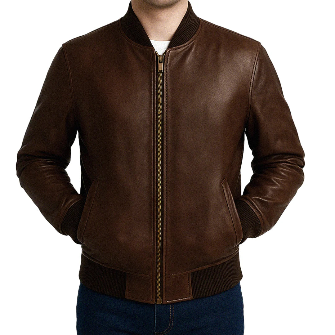 Genuine Leather Bomber Jacket | Espresso Brown