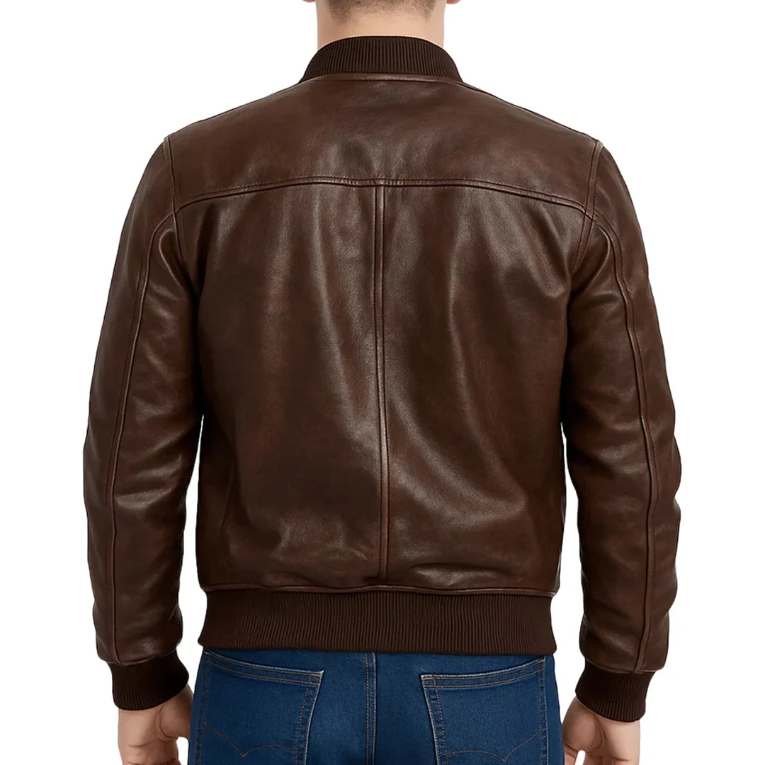 Genuine Leather Bomber Jacket | Espresso Brown