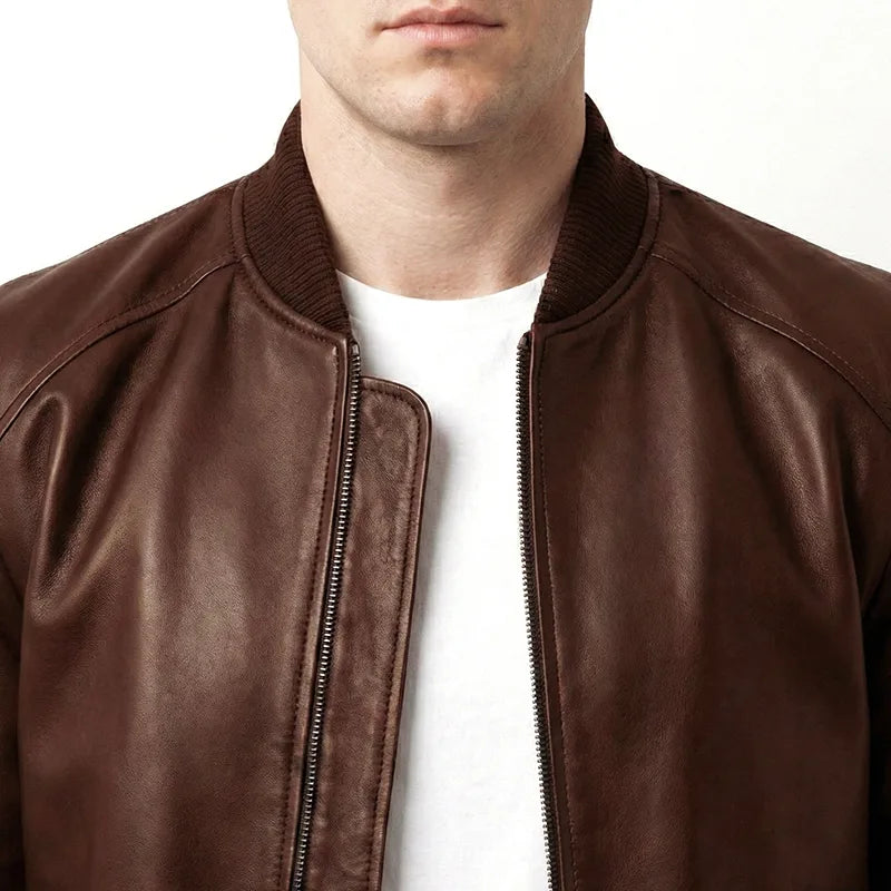 Genuine Leather Bomber Jacket | Espresso Brown