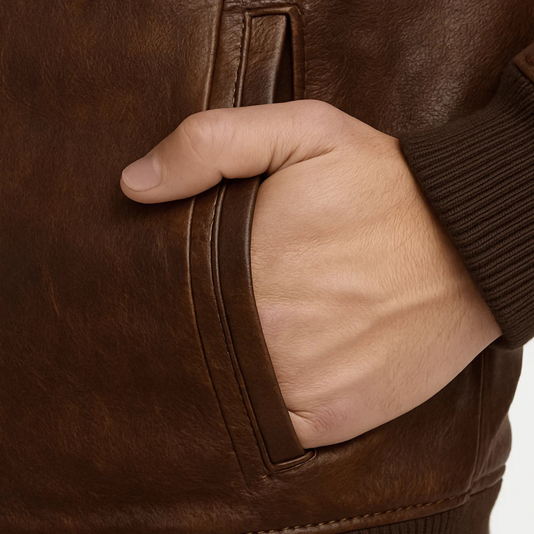 Genuine Leather Bomber Jacket | Espresso Brown