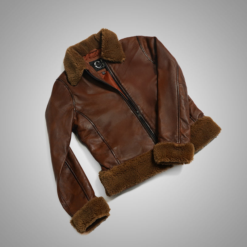 Brown Fur Flight Jacket by Cuir Jacket USA