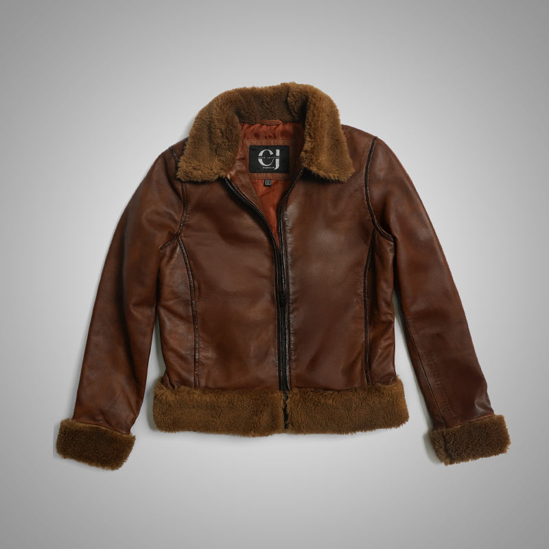 Brown Fur Flight Jacket by Cuir Jacket USA