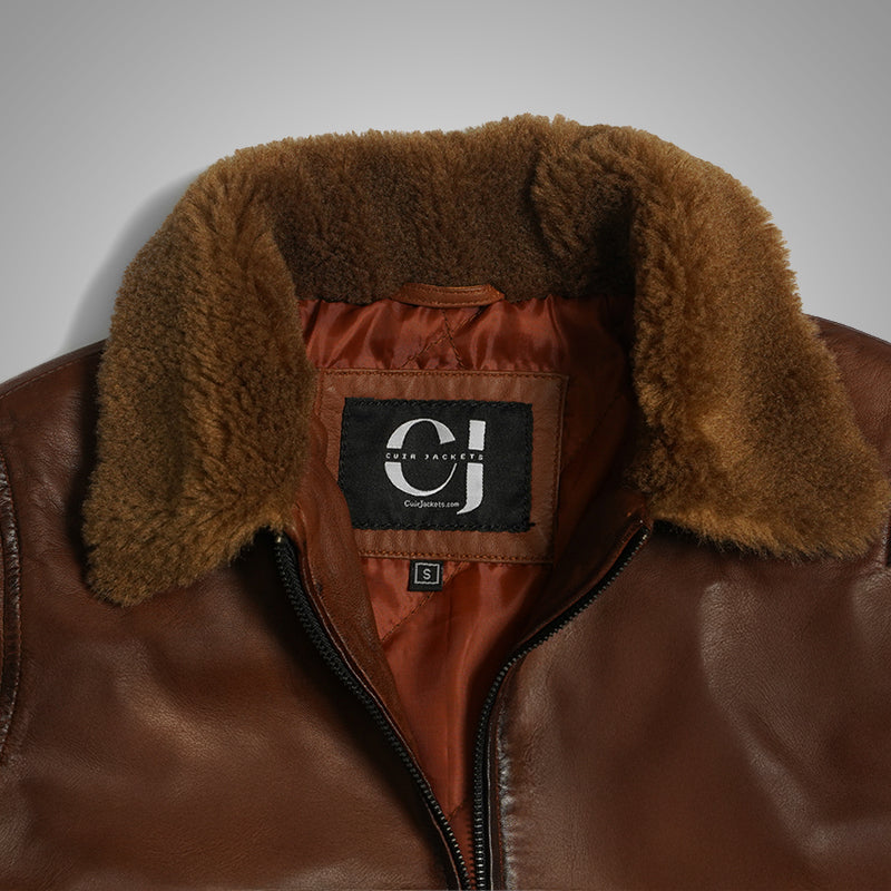 Brown Fur Flight Jacket by Cuir Jacket USA