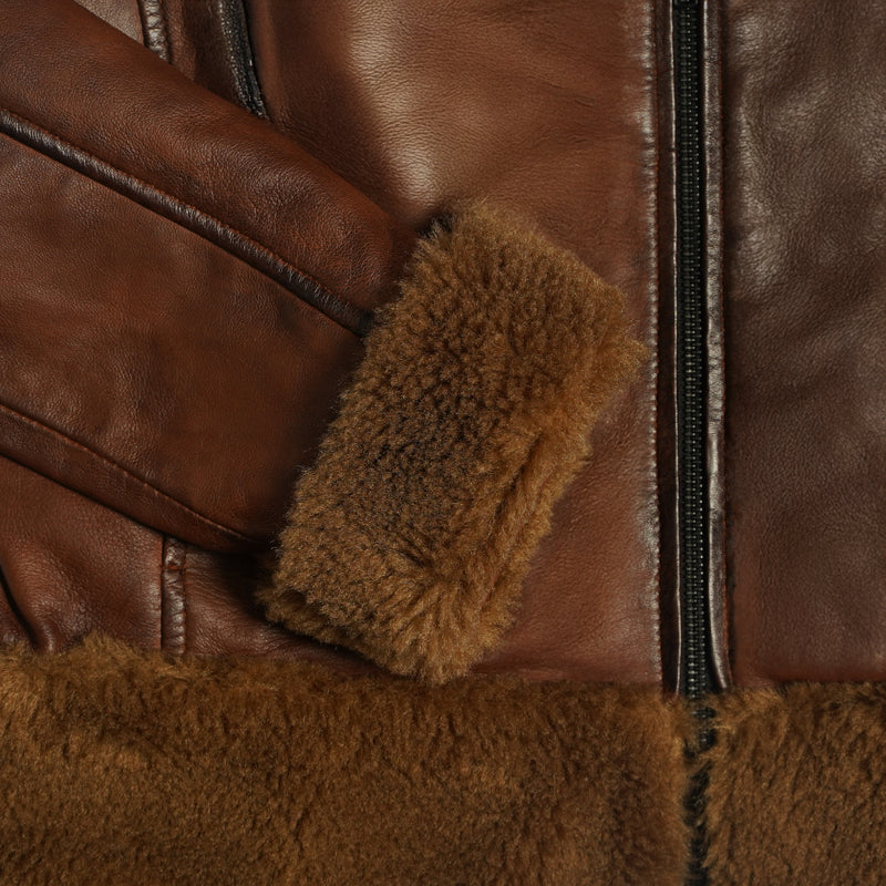 Brown Fur Flight Jacket by Cuir Jacket USA