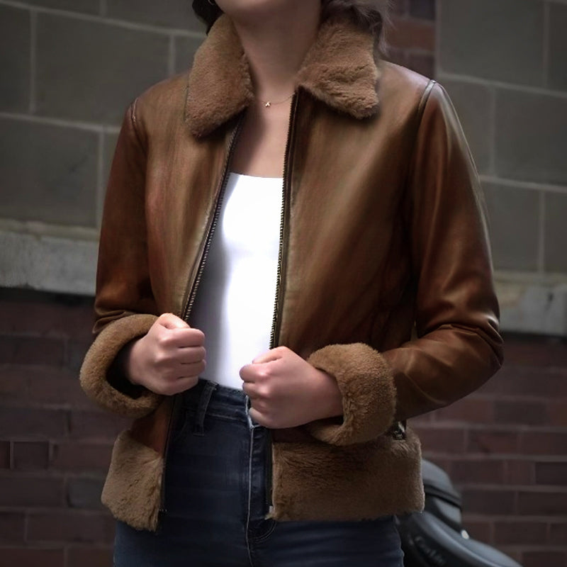 Brown Fur Flight Jacket by Cuir Jacket USA