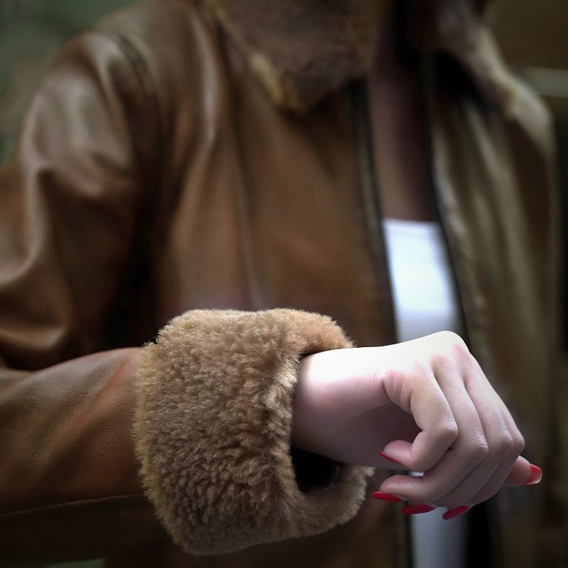 Brown Fur Flight Jacket by Cuir Jacket USA
