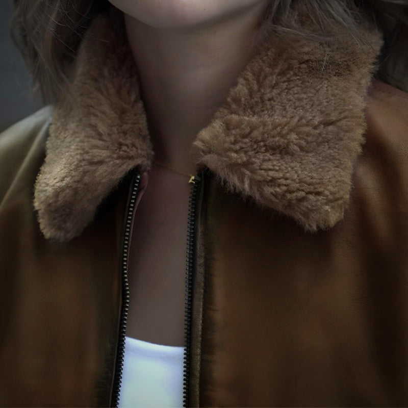 Brown Fur Flight Jacket by Cuir Jacket USA