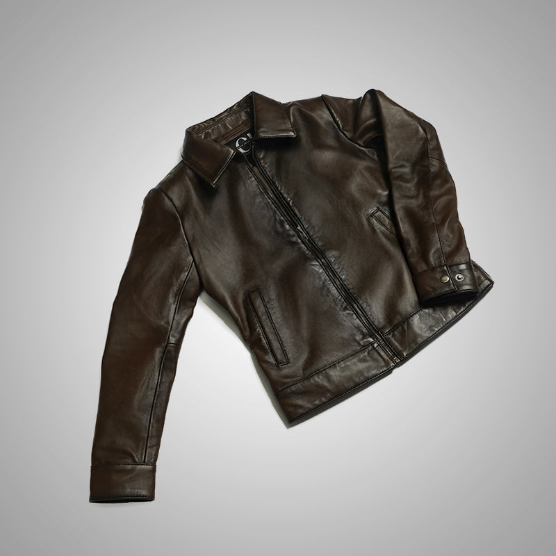 Brown Long Collar Jacket by Cuir Jackets USA