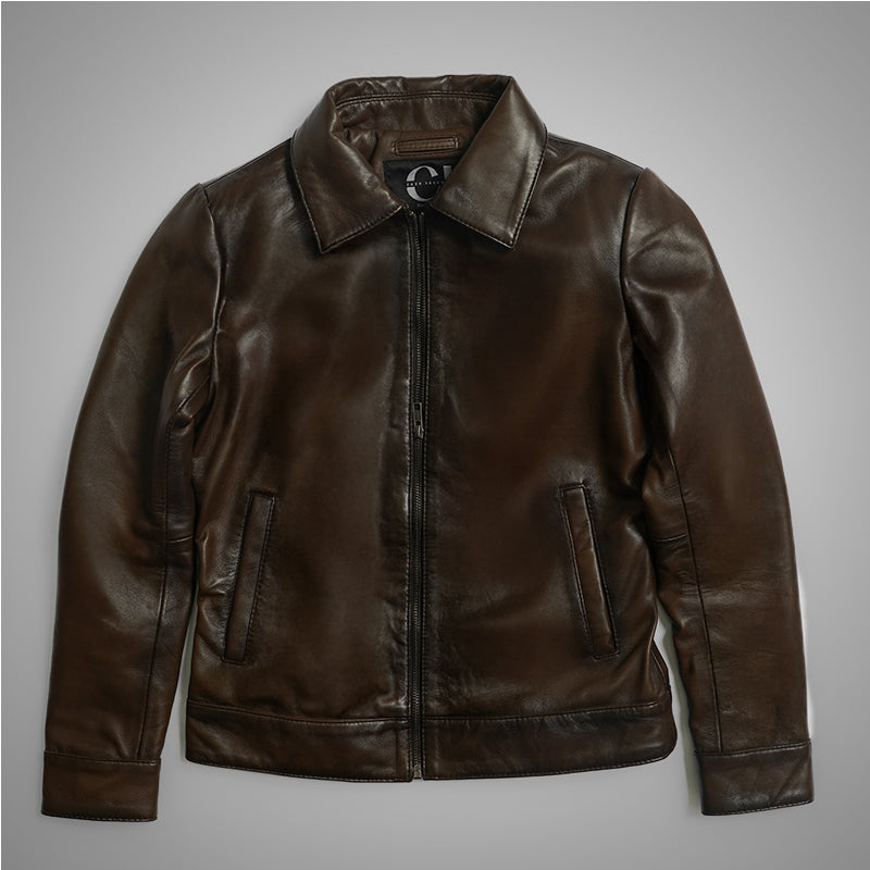 Brown Long Collar Jacket by Cuir Jackets USA