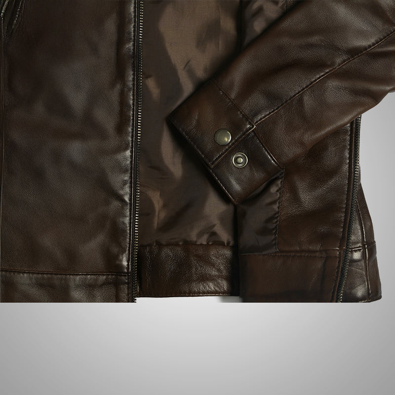 Brown Long Collar Jacket by Cuir Jackets USA