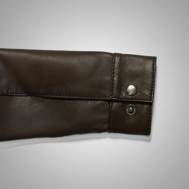 Brown Long Collar Jacket by Cuir Jackets USA