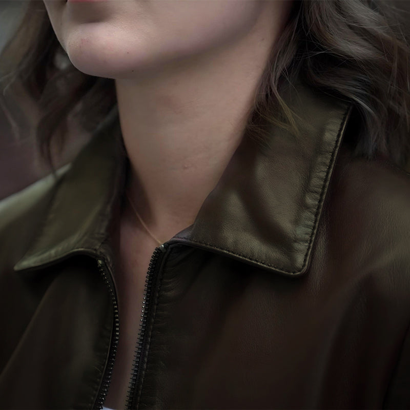 Brown Long Collar Jacket by Cuir Jackets USA