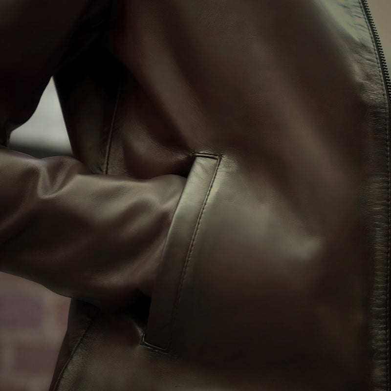 Brown Long Collar Jacket by Cuir Jackets USA
