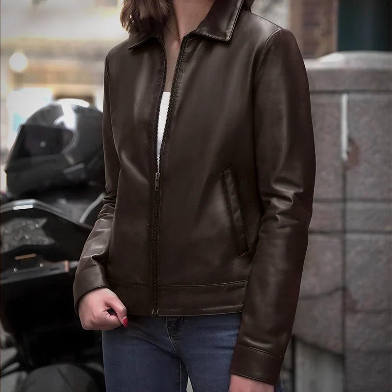 Chestnut Valor- Long Collar Lambskin Jacket