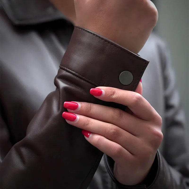 Chestnut Valor – Long Collar Lambskin Jacket