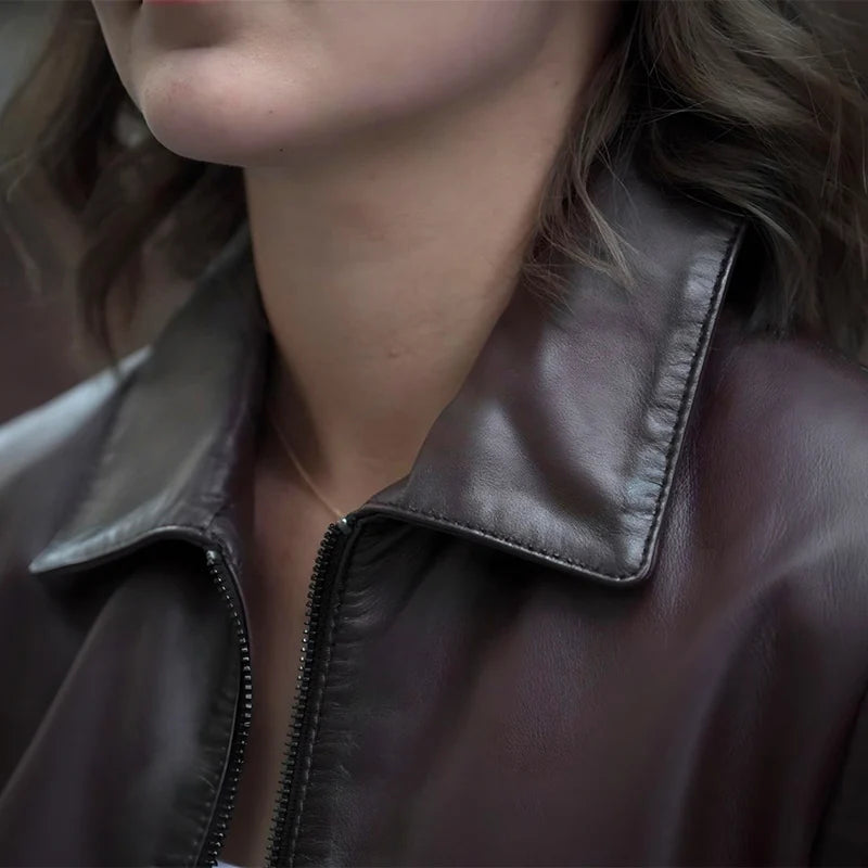 Chestnut Valor – Long Collar Lambskin Jacket