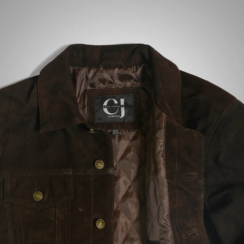 Heritage Ridge – Goat Suede Trucker Jacket - Brown
