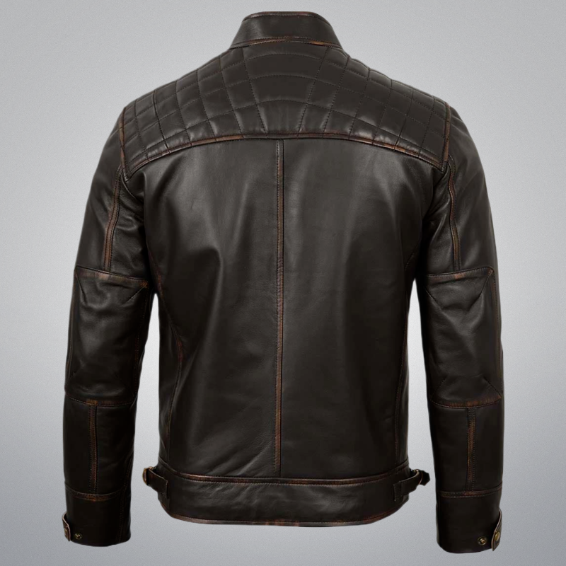 Brown Biker Jacket - Quilted by Cuir Jackets USA